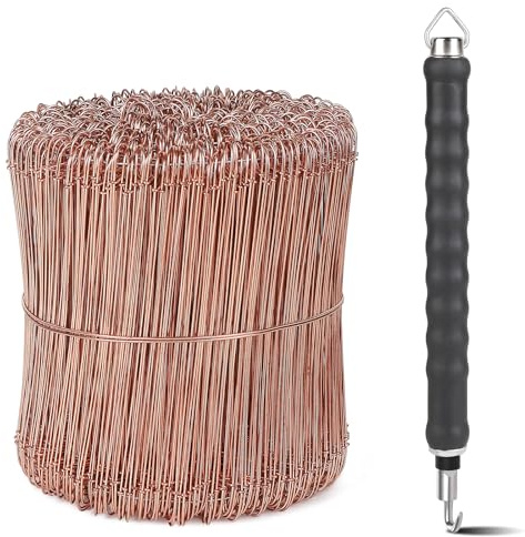 CPROSP Kopparbeklädd järntråd (1 000 st) med snörtråd, öglebindare 160 mm, armeringstrådbindare 30 cm, för anslutning av armeringsjärn, staketbyggande och blomsterbinderi