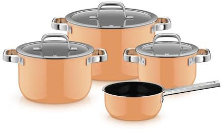 WMF Fusiontec Mineral Pro, 4-teiliges Topf-Set, langlebiges, kratzfestes Material, Topfset Induktion, für alle Herdarten geeignet, Made in Germany, Papaya Orange, 0519405290