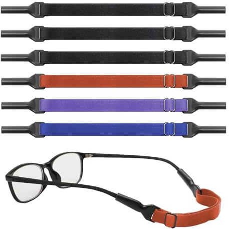 Aihoom 6 Pièces Cordons Elastiques pour Lunettes, Courroie Universelle Ajustable pour Lunettes, pour Course à Pied, Randonnée Enfant, Hommes, Femmes (Orange, Bleu, Violet et 3 Bandes Noires)