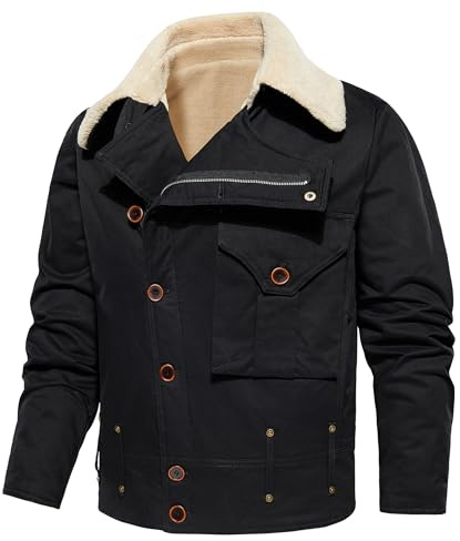 AIEOE Hommes Chaud Doublé Vestes Polaire Parka Blouson Thermique Fonctionnel Manteau d'Hiver avec Poches EU XXL
