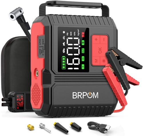 8000A &160PSI BRPOM Starthilfe Powerbank für Pkw mit Kompressor 26800mAh Auto Starthilfe Powerbank für All Benzin und 12.0L Dieselmotor,Starter Powerbank Eingang/Ausgang und 600LUM LED-Licht