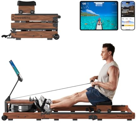 KINGSMITH Water Rowing Machines for Home, 400 LBS Row Machine Foldable with Monitor, Rotatable Device Holder, APP Supported for Water Rowers for at Home Exercise