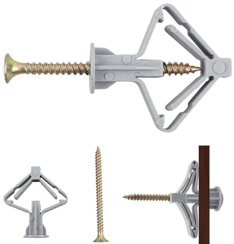 200 PCS Raw Plugs for Plasterboard, Plasterboard Wall Plugs Fittings Set, Drywall Anchor Screws, Compatible with Hollow Walls, TV Wall Brackets, Decorative Panels (100 Screws+100 Anchors)