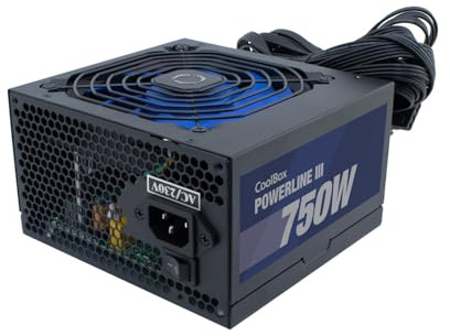 CoolBox Powerline3 750, Fuente de Alimentación PC 750W, ATX, 85% Eficiencia, Ventilador Ultra-silencioso 12cm, Tecnologías SMD y DC-DC, Filtro emi, Cables Planos Largos, Negro