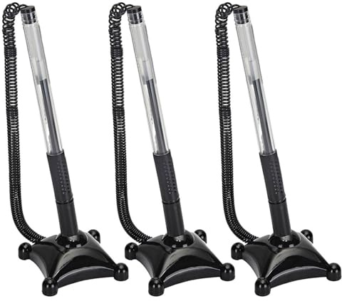 Alasum Bolígrafo Fijo de Mesa Negro 3 Piezas con Tinta Suficiente y Resistente Compresión, Bolígrafo para Escribir en Oficina y Decoración de Escritorio