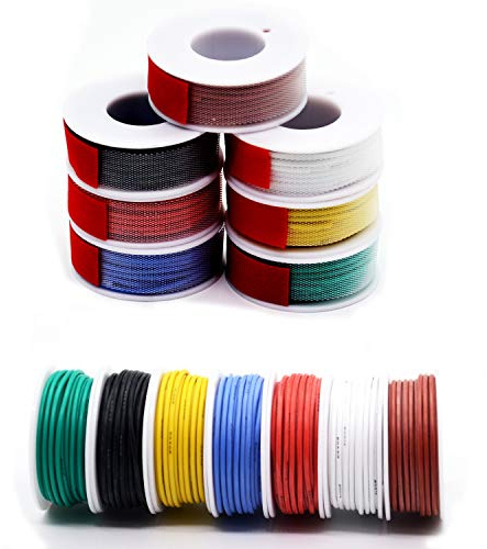 24awg 0.2mm² Silicone Electrical wire Cable 7 Colors (9Meters/29.5ft each) 24 gauge HookUp wires electronics kit stranded Tinned Copper wire Flexible and soft for DIY