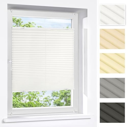 Victoria M. Praktica Plissee ohne Bohren, zum Klemmen Sichtschutz Fenster, Sonnenschutz, Polyesterstoff, 50 x 100 cm, Weiß
