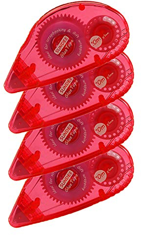 ZHONYEE Permanent Glue Tape Runner Double Sided Adhesive Scrapbook Runner Tape Roller - 0.3-inch by 360-Inch - Permanent Adhesive Dots Roller Applicator, Red, 4 Pack