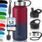 Milu Edelstahl Trinkflasche 500ml, 750ml, 1000ml (+3 Deckel) - Thermosflasche mit Strohhalm, Isolierte Wasserflasche, Auslaufsichere Isolierflasche doppelwandig, Kohlensäure geeignet (Berry Blau, 1L)