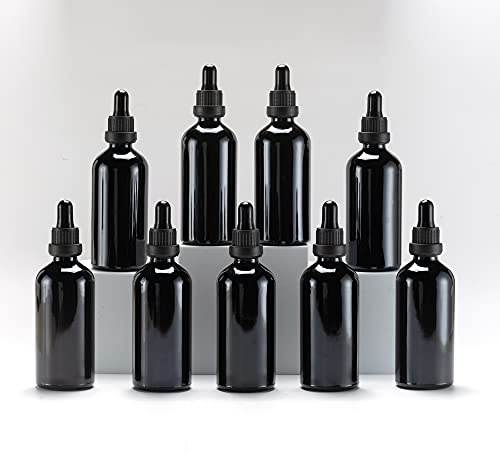 YIZHAO Pipettenflasche 100ml Schwarz, Apothekerflasche mit Pipette Glas, für Ätherisches Öl, Aromatherapie, Massage, Düfte, Labor, Kosmetik, Reisen – 9 Pcs