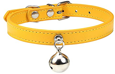 Personalisierte Katzenhalsband mit Glocke verstellbare Leder Kätzchen Halskette für Katzen Welpen Halsband,Gold Katzenhalsband,M