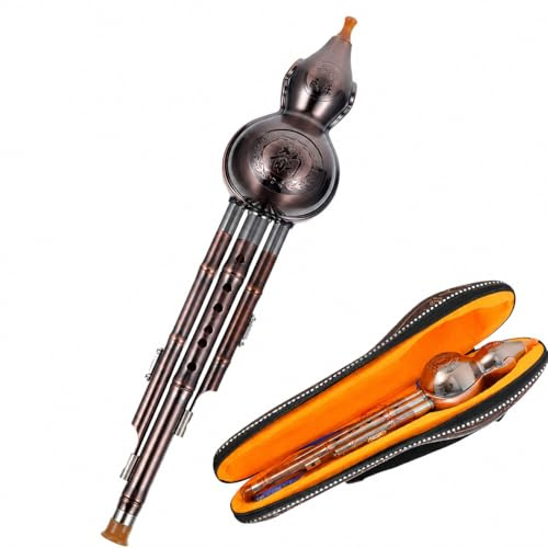 Milisten Chinese Cucurbit Flute Hulusi Traditional Musical Instrument Hulusi Gourd Flute with Chinese Knot Pendant and Non-Slip Rope for Beginners, Key C 17.32X3.54X3.14In