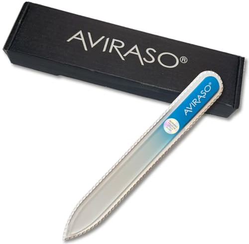 AVIRASO Original Premium Bohemia Crystal Glasnagelfeile beidseitig mit Schutzhülle für alle Nägel - 14cm - Maniküre - Sanftes Präzisionsfeilen - Glasfeile glättet und schützt die Nägel (Hellblau)