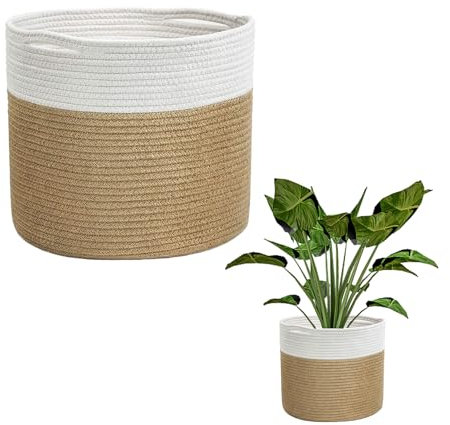 MEMOFYND Cesta de almacenamiento tejida de 1 pieza, cubierta para maceta, cesta de almacenamiento plegable, cesta de ropa sucia, caja de aperitivos, apta para macetas y decoración del hogar