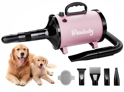 Blanlody Secador de Pelo para Perros Blower Muy silencioso 4,5 CV / 3200 W Motor de Velocidad Ajustable, para el Cuidado de Perros con 4 boquillas Diferentes Manguera elástica y Cepillo de Cuidado