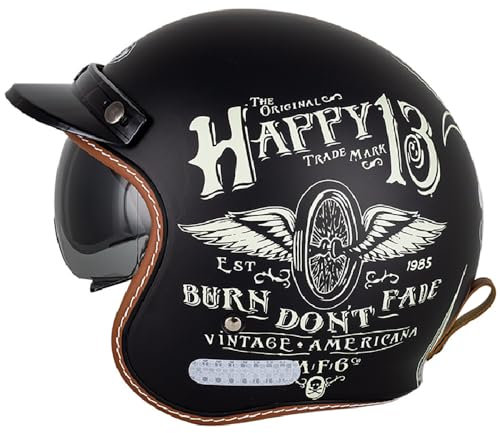 Retro Motorrad Motorradhelm, Motorrad Jethelm 3/4 mit Visier, ECE-Zertifiziert für Herren und Damen - Ideal für Vespa, Moped, Mofa, Scooter und Roller, Halbschalenhelm