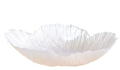 Piatto per frutta in vetro bianco, piatto per caramelle a forma di fiore, vassoio per frutta in vetro irregolare, piatto per frutta e dessert (grande, bianco)