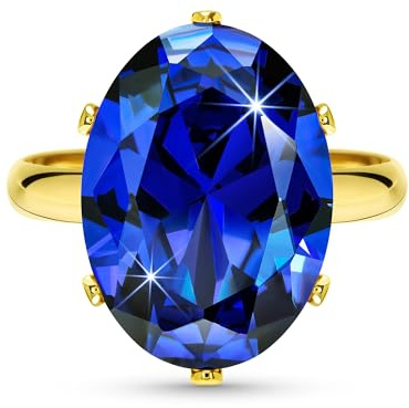Linawe Saphier Blau Ringe Frauen, Gold Ring Verstellbar, Schmuck Ringe Damen, Moissanite Diamant Blauer Stein Fingerring Damenringe, Modeschmuck Statement Jewelry
