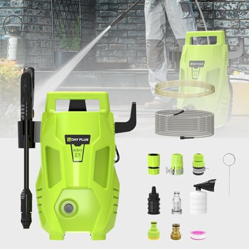 Jet Wash, idropulitrice, idropulitrice elettrica da giardino, 1100 W, idropulitrice portatile con tubo da 55 bar/7 m, per attrezzi da giardino, con ugello a getto 3 in 1, per cortile/auto/moto, verde
