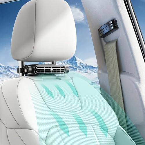 DAZZLEEX Ventilateur de voiture portable pour siège arrière, 3000 mAh, vitesses réglables, convient pour les chiens d'enfants (noir)