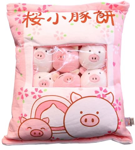 Générique Oreiller Doux avec Animaux en Peluche - Sac en Forme de Dinosaure avec 8 Mini-Peluches Amovibles, drôles de Peluche | Oreiller Moelleux avec de Petits Dinosaures, porcs et Lapins,