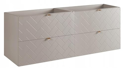 Rodan Waschbeckenunterschrank Hängend Beige mit 2 Soft-Close Schubladen - Badezimmer Unterschrank Waschbecken mit ABS-Kanten - Waschtischunterschrank - Bad Schrank MDF-Korpus 46 x 160 x 61 cm