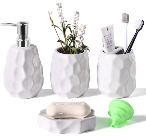 Ensemble d'accessoires pour salle de bain, ensemble de 4 pièces pour salle de bain, distributeur de lotion et de savon, porte-savon, porte-brosse à dents, verre à dents, organisateur de salle de bain