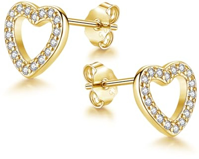 Cangall Ohrstecker Gold, 925 Sterling Silber Herz Ohrringe mit AAAAA Cubic Zirkonia, Hypoallergen 8mm Klein Herz Gold Ohrringe Silber 925, Schlafen Knorpel Tragus Ohrstecker Geschenke für Mädchen
