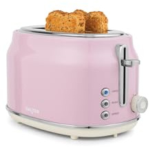 Salter Retro Pink 2-Slice Toaster - Wide Slots, 6 Browning Levels, Defrost, Reheat & Cancel, High-Lift Eject, Removable Crumb Tray, Self-Centring, Anti-Jam Function, For Bagels, Vintage Design, 815W