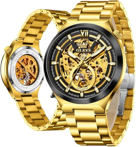 OLEVS Herrenuhr Automatik Skelettierte Luxus Diamanten Mechanische Uhr Wasserdicht Leuchtende Armbanduhr