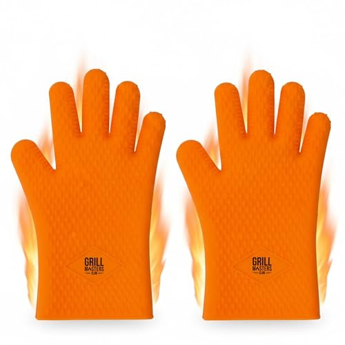 Grill Masters Club Silicone Gloves Heat Resistant for BBQ & Cooking – Heat Resistant Kitchen Gloves, Silicone Mitts & Grill Mitts for Outdoor Grill BBQ (Dishwasher Safe, Heat Safe to 446°F)