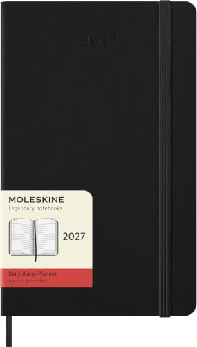 Moleskine Tageskalender 2027, 12-Monats-Planer mit Hardcover, Elastischer Verschluss, Format Large 13x21 Cm, Farbe Schwarz