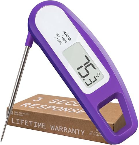 Lavatools PT12 Javelin Ultra Fast Digital Instant Read Meat Thermometer for Grill and Cooking, 2.75 Probe, Compact Foldable Design, Large Display, Splash Resistant – Ube