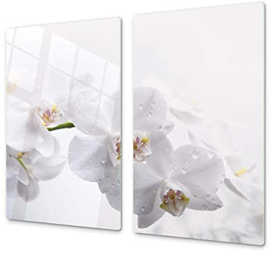 Planche de cuisine en VERRE trempé – Planche à découper en verre – Couvre-plaques de cuisson – UNE PIÈCE (60x52 cm) ou DEUX PIÈCES (30x52 cm chacune) ;D06 Série Fleurs : Orchidée 1