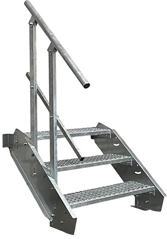 Stahltreppe Industrietreppe Aussentreppe Treppe 3 Stufen-Breite 90cm Variable Geschosshöhe 40-60cm mit einseitigem Geländer