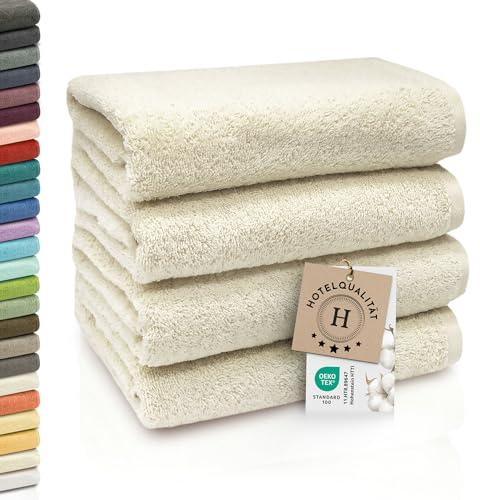 ZOLLNER 4er Set Handtücher - weiche und saugstarke Gästehandtücher - waschbar bis 95°C - Baumwolle - 50x100 cm in beige