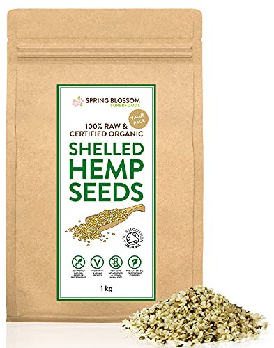 1KG Raw Organic Shelled/Hulled Hemp Seeds Hearts Healthy Vegan Snack Rich in Plant-Based Protein, Omega 3&6, Amino Acids & Minerals, Gluten-Free Superfood, in Eco-Friendly Resealable Pouch, Premium Q