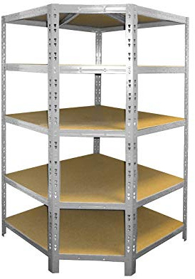 Eck-Steckregal - Schwerlastregal für Ecken - Belastbar mit 175 kg pro Ebene - 180x90x42x60 cm - Verzinkt
