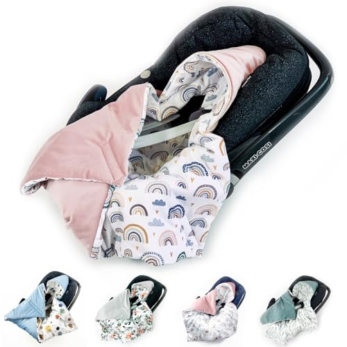 BABEES© Wattierte Einschlagdecke mit Füllung für Babyschale Autositz universal, Übergangszeit Frühling Herbst, Warme Babydecke für Kinderwagen Babytragen Babybett Velvet