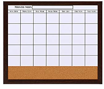 Pizarra Calendario De Borrado En Seco, Combinada De Corcho, Planificador Mensual, Nota De Mensaje, Marco De Madera Marrón, 21 X 18 Pulgadas