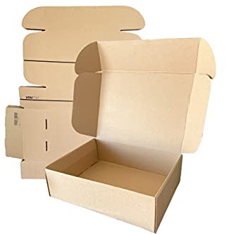 Youmar Solutions - 25 Stück Maxibriefkarton (XL) 410x300x120 MM, Braun, weiß Versandkarton für Büchersendung Geschenk Box