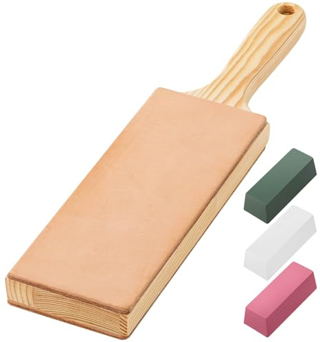 ANGERSTONE - Kit di cordicella in Pelle a Doppio lato (36.2 x 7.5 cm, manico ergonomico, per affilare coltelli, scalpelli per intagliare il Legno, composto di lucidatura incluso
