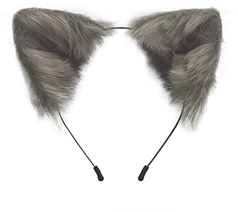 PPFINE Handgefertigter Fuchs Wolf Katze Ohren Kopfbedeckung Kostüm Zubehör für Halloween Weihnachten Cosplay Party Gray