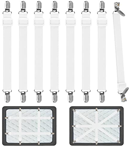 EUBSWA Bettlakenspanner Verstellbare 50-230cm, Bettlaken Spanner bettlaken Halter spanngurte Elastische Bettlakenverschlüsse Lakenspanner zu Halten Bettlaken Matratze Bügelbrett Sofa (8, Weiß)