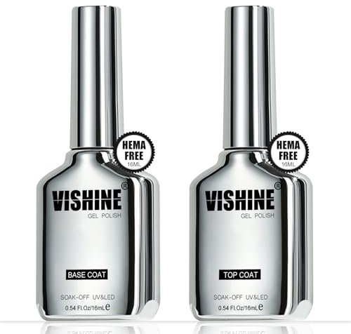 Vishine 2Pcs HEMA-Freier Gel Top und Base Coat für Nagellack - Kein Abwischen, Hochglänzend, Langanhaltend, Anti-Verschleiß, UV-Härtend, Manikür-Set für Zuhause und Salon, 16ml