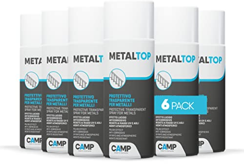 CAMP Metal Top - Vernice Spray per Metallo ad Azione Protettiva, Soluzione Spray Trasparente Antigraffio, Idrorepellente e ad Asciugatura Rapida - Ripristina le Parti Trattate - Made in Italy, 6x400ml