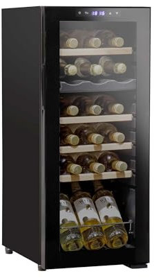 Baridi 18 Bottle Dual Zone Wine Cooler, Fridge with Digital Touch Screen Controls, Wooden Shelves & LED Light, Black - DH89