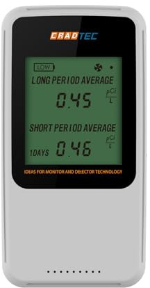 Cradtec Digitaler Radon-Detektor III, Weiß, Radon-Monitor, Radon-Messgerät, gehärtetes Glas, Kurzzeit- und Langzeitergebnis, tragbar, einfach zu bedienen, 3 AAA-Batterien, umschaltbar zwischen Bq/m3