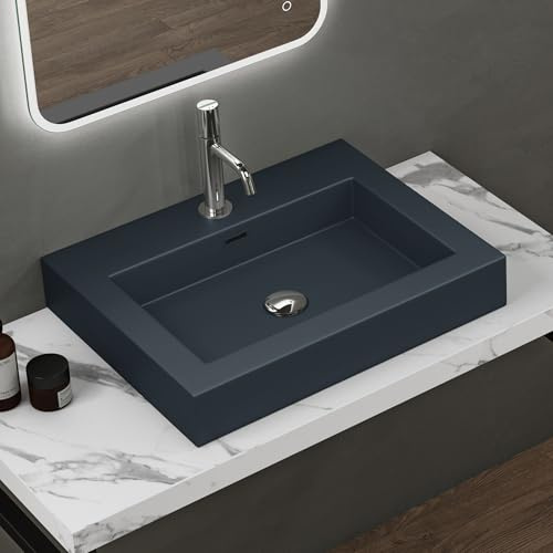doporro Waschbecken 60x48x10cm matt Anthrazit aus mineralguss Gussmarmor | Aufsatzwaschbecken Waschtisch robust und leicht zu reinigen, Colossum18