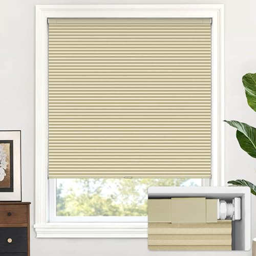 LazBlinds Jalousie, schnurlos, zellular, für Fenster, kein Werkzeug, kein Bohren, verdunkelndes Wabenplissee für Fenstergröße 63,5 x 122 cm (B x H), Cremefarben